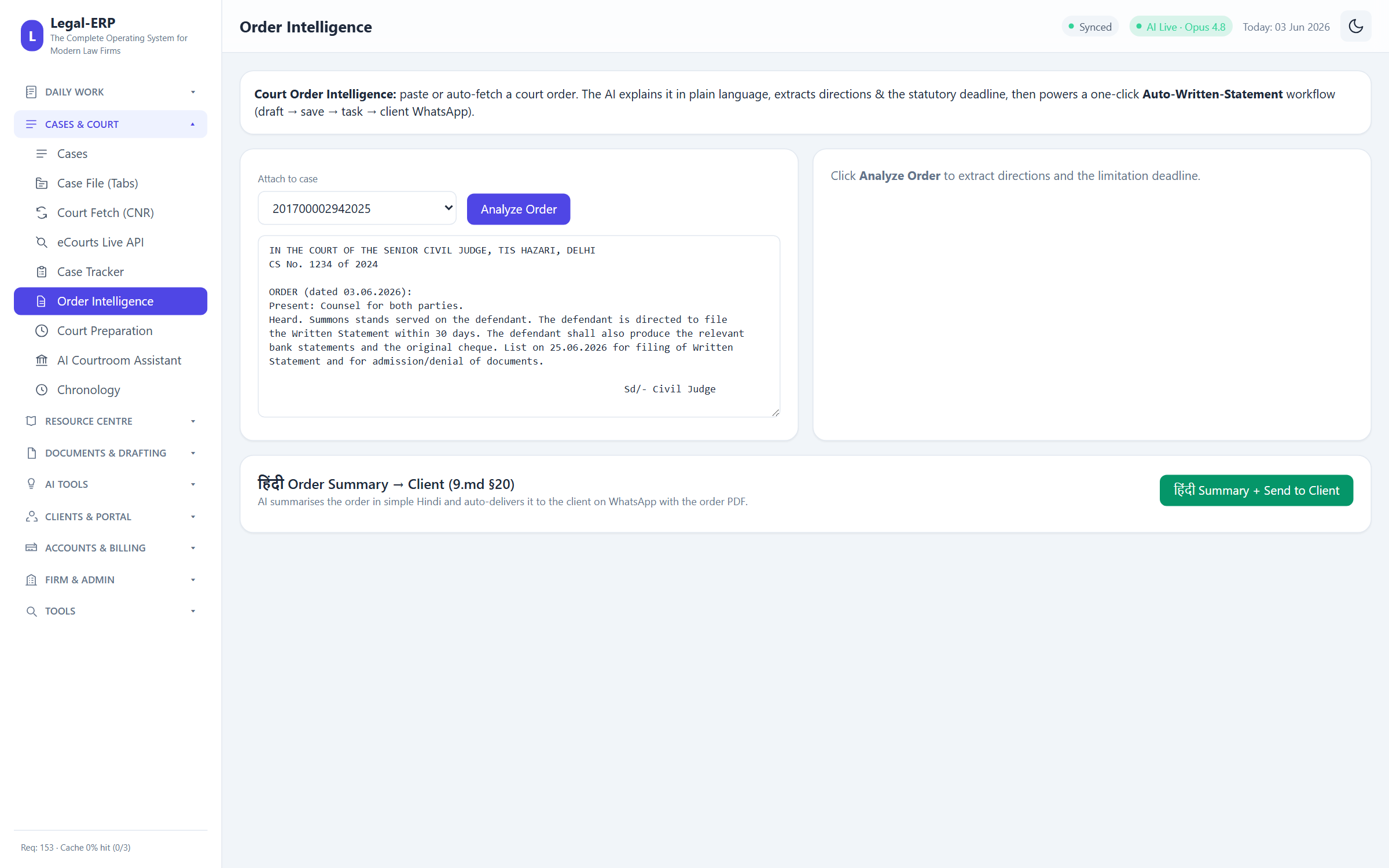 Order Intelligence with Hindi summary